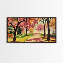 Load image into Gallery viewer, Colorful Autumn Path Canvas Print, Fall Park Scene Wall Art, Modern Farmhouse Autumn Decor, Holiday Art, Best Seasonal Gift Idea