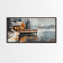 Load image into Gallery viewer, Beach house porch with Christmas garland and seashells, Framed Canvas Print festive tropical decorations, perfect coastal Christmas wall art