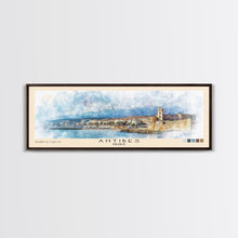 Load image into Gallery viewer, Antibes, France Watercolor Print, Vacation Gift, France Wall Art, Beach Painting, Beach Decor, Large Wall Art, Wood Frame Art