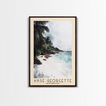Load image into Gallery viewer, Anse Georgette, Seychelles Watercolor Beach Print, Vacation Gift, Seychelles Wall Art, Framed Canvas Print, Framed Beach Painting