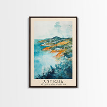Load image into Gallery viewer, Antigua, Antigua and Barbuda Watercolor Beach Print, Vacation Gift, Antigua and Barbuda Wall Art, Framed Canvas Print, Framed Beach Painting