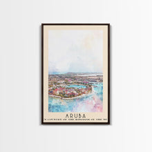 Load image into Gallery viewer, Aruba, autonomous country of the Kingdom of the Netherlands Watercolor Beach Print, Vacation Gift, autonomous country of the Kingdom of the Netherlands Wall Art, Framed Canvas Print, Framed Beach Painting