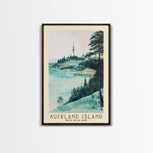 Load image into Gallery viewer, Auckland Island, New Zealand Watercolor Print, Vacation Gift, New Zealand Wall Art, Beach Painting, Beach Decor, Large Wall Art, Wood Frame Art