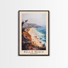 Load image into Gallery viewer, Bells Beach, Australia Watercolor Beach Print, Vacation Gift, Australia Wall Art, Framed Canvas Print, Framed Beach Painting