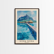 Load image into Gallery viewer, Bora Bora, France Watercolor Beach Print, Vacation Gift, France Wall Art, Framed Canvas Print, Framed Beach Painting