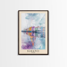 Load image into Gallery viewer, Burano, Italy Watercolor Print, Vacation Gift, Italy Wall Art, Beach Painting, Beach Decor, Large Wall Art, Wood Frame Art