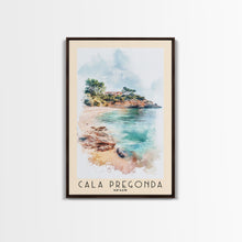 Load image into Gallery viewer, Cala Pregonda, Spain Watercolor Print, Vacation Gift, Spain Wall Art, Beach Painting, Beach Decor, Large Wall Art, Wood Frame Art