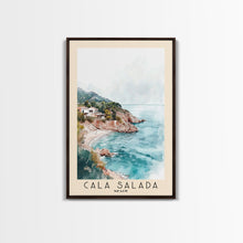 Cargar imagen en el visor de la galería, Cala Salada, Spain Watercolor Beach Print, Vacation Gift, Spain Wall Art, Framed Canvas Print, Framed Beach Painting
