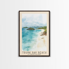 Load image into Gallery viewer, Trunk Bay Beach, US Virgin islands Watercolor Beach Print, Vacation Gift, US Virgin islands Wall Art, Framed Canvas Print, Framed Beach Painting