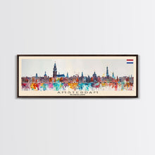 Load image into Gallery viewer, Amsterdam Netherlands Travel Art, City Art, Framed Canvas Print or Metal Wall Art, Europe Travel Poster, Panoramic Wall Art, Extra Wide Wall Art