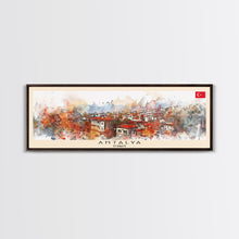 Load image into Gallery viewer, Antalya Turkey Panoramic Travel Poster, Framed Canvas Print or Metal Wall Art, Travel Art, Home Decor, Panoramic Painting, Midcentury Art