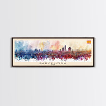 Load image into Gallery viewer, Barcelona Spain Travel Art, City Art, Framed Canvas Print or Metal Wall Art, Europe Travel Poster, Panoramic Wall Art, Extra Wide Wall Art