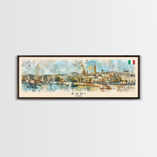 Load image into Gallery viewer, Bari Italy Panoramic Travel Poster, Framed Canvas Print or Metal Wall Art, Travel Art, Home Decor, Panoramic Painting, Midcentury Art