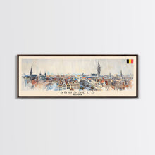 Carregar imagem no visualizador da galeria, Bruges Belgium Panoramic Travel Poster, Framed Canvas Print or Metal Wall Art, Travel Art, Home Decor, Panoramic Painting, Midcentury Art