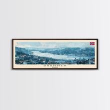 Load image into Gallery viewer, Drammen Norway Travel Print Wall Art, Panoramic City Art, Travel Art, Wall Decor, Vacation Gift, Framed Canvas Print Or Metal Art