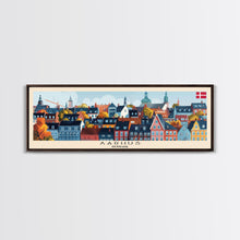 Carregar imagem no visualizador da galeria, Aarhus Denmark Panoramic Travel Poster, Framed Canvas Print or Metal Wall Art, Travel Art, Home Decor, Panoramic Painting, Midcentury Art