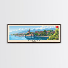 Load image into Gallery viewer, Antalya Turkey Panoramic Travel Poster, Framed Canvas Print or Metal Wall Art, Travel Art, Home Decor, Panoramic Painting, Midcentury Art