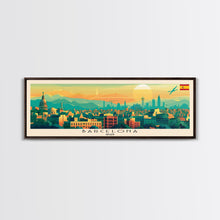 Load image into Gallery viewer, Barcelona Spain Travel Print Wall Art, Panoramic City Art, Travel Art, Wall Decor, Vacation Gift, Framed Canvas Print Or Metal Art