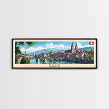 Load image into Gallery viewer, Bern Switzerland Travel Art, City Art, Framed Canvas Print or Metal Wall Art, Europe Travel Poster, Panoramic Wall Art, Extra Wide Wall Art