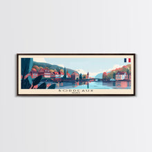 Load image into Gallery viewer, Bordeaux France Panoramic Travel Poster, Framed Canvas Print or Metal Wall Art, Travel Art, Home Decor, Panoramic Painting, Midcentury Art