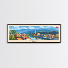 Cargar imagen en el visor de la galería, Celje Slovenia Panoramic Travel Poster, Framed Canvas Print or Metal Wall Art, Travel Art, Home Decor, Panoramic Painting, Midcentury Art
