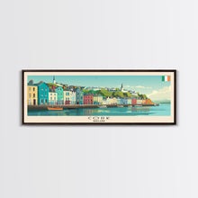 Load image into Gallery viewer, Cork Ireland Panoramic Travel Poster, Framed Canvas Print or Metal Wall Art, Travel Art, Home Decor, Panoramic Painting, Midcentury Art
