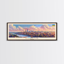 Load image into Gallery viewer, Donetsk Ukraine Panoramic Travel Poster, Framed Canvas Print or Metal Wall Art, Travel Art, Home Decor, Panoramic Painting, Midcentury Art