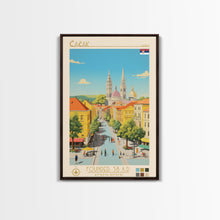 Carregar imagem no visualizador da galeria, Čačak Serbia Travel Poster Framed Canvas Print, Midcentury Modern Art, Pop Art Wall Decor, Living Room Art, Scenic Wall Art