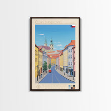 Cargar imagen en el visor de la galería, České Budějovice Czech Republic Travel Poster Framed Canvas Print, Midcentury Modern Art, Pop Art Decor, Living Room Wall Art