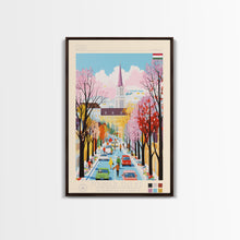 Load image into Gallery viewer, Érd Hungary Travel Poster Framed Canvas Print, Midcentury Modern Art, Pop Art Wall Decor, Living Room Art, Vacation Gift
