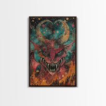 Cargar imagen en el visor de la galería, Fantastical Demon with Stars Framed Canvas Print | Halloween Monster Art | Spooky Starry Art | Scary Demon Art for Home Decoration