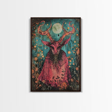 Load image into Gallery viewer, Enchanted Demon Under Full Moon Framed Canvas Print, Halloween Art, Creepy Wall Art, Spooky Home Decor, Art, Haunting Living Room Decor