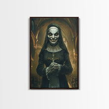 Load image into Gallery viewer, Creepy Nun Canvas Print - Halloween Art, Scary Art, Spooky Home Decor, Creepy Portrait, Gothic Wall Art, Halloween Decor Framed Canvas Print