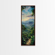 Load image into Gallery viewer, Jungle Landscape Canvas Painting, Tropical Wall Art Print, Mountain Art Printed on Framed Canvas, Oversized Narrow Landscape Art