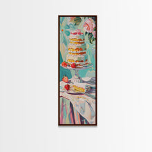 Load image into Gallery viewer, Cake Wall Art Framed and Printed on Canvas, Wall Art for Kitchen or Bakery, Food Art Print, Tall and Narrow Colorful Art for Kitchen