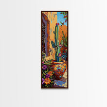 Load image into Gallery viewer, Colorful Canvas Painting of Cactus Framed, Botanical Wall Art Print, Spanish Inspired Canvas Painting, Long and Narrow Living Room Wall Art