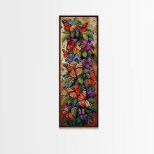 Cargar imagen en el visor de la galería, Colorful Butterfly Vertical Framed Canvas Oil Painting, Abstract Botanical Wall Art, Gouache Style Painted Art, Housewarming Gift for Her