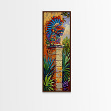 Load image into Gallery viewer, Aztec Inspired Canvas Painting Framed and Printed, Long Narrow Wall Art for Large Space, Beach House Wall Art, Tropical Wall Art Print
