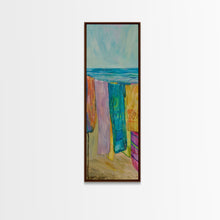 Load image into Gallery viewer, Colorful Laundry on Beach Landscape Art Print, Vertical Oversized Living Room Canvas Print Framed, Framed Wall Art for Laundry Room