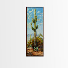 Load image into Gallery viewer, Framed Printed Acrylic Canvas Painting of Saguaro Cactus, Colorful Desert Art Print, Modern Western Wall Art Print, Office Wall Decor