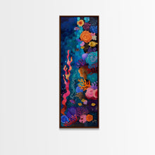 Cargar imagen en el visor de la galería, Colorful Underwater Art Print, Vibrant Wall Art Framed on Canvas, Black Light Poster, Fish Poster Art, Vertical Canvas Art, Living Room Art