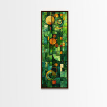 Carregar imagem no visualizador da galeria, Geometric Abstract Art in Green and Yellow Tones - Framed Canvas Print, Midcentury Modern Art, Skinny Art, Tall Art, Living Room Wall Decor, Boho Art