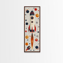 Load image into Gallery viewer, Art Deco Rocket Ship Atomic Age Wall Art, Retro MCM Inspired Framed Canvas Print, Mid-century Modern Nursery Decor