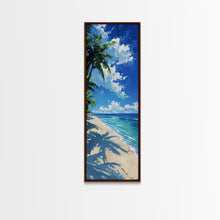 Load image into Gallery viewer, Crystal Clear Waters And Palm Trees On A Sandy Beach Skinny Art Framed Canvas Print For Bedroom Or Guest Room Decor