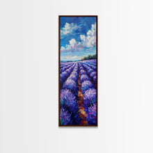 Carregar imagem no visualizador da galeria, Expansive Lavender Fields Under a Bright Sky, Skinny and Tall Art, Bold Framed Canvas Print, Landscape Wall Art