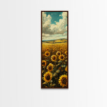 Cargar imagen en el visor de la galería, Bright Sunflowers Field Warm Countryside Farmhouse Wall Art Framed Canvas Print Tall Art Ukiyo-e Japanese Style Art