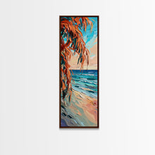 Carregar imagem no visualizador da galeria, Expressive Coastal Shoreline Landscape in Blue and Orange, Abstract Painting on Framed Canvas Print, Perfect for Beach-Themed Wall Art