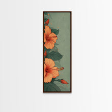 Cargar imagen en el visor de la galería, Bright Hibiscus Flowers Ukiyo-e Inspired Art, Framed Canvas Print Ideal for Tall Skinny Spaces, Japanese Floral Design
