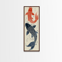 Load image into Gallery viewer, Elegant Koi Fish in Minimalist Japanese Art Style, Tall and Skinny Framed Canvas Print for Ukiyo-e Art Lovers