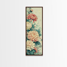 Cargar imagen en el visor de la galería, Chrysanthemums in Traditional Japanese Art, Ukiyo-e Style Framed Canvas Print Perfect for Tall and Skinny Spaces